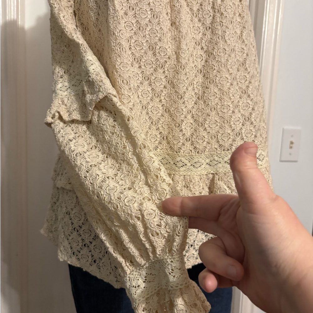 Listicle Cream Lace Ruffle Blouse - Picture 7 of 15